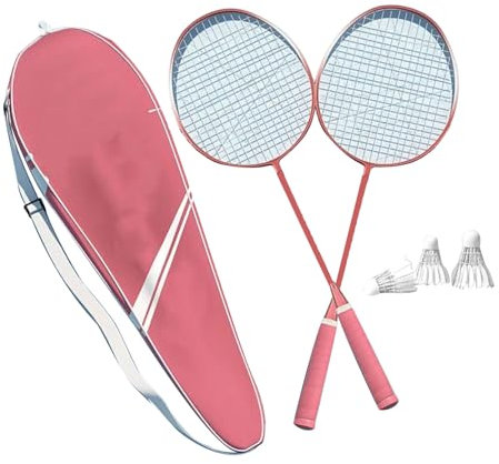 Tbest 2-teiliges Badmintonschläger-Set, Badminton-Federbälle, Badmintonschläger-Set, Erwachsene, Jugendliche, Studenten, Federbälle, Tragetasche für Männer und Frauen (PINK