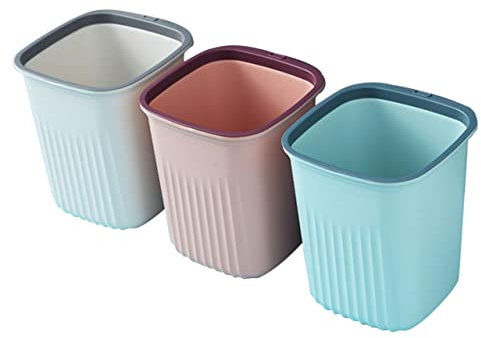 KITANDOVE 3stücke Teiliges Set Kleiner Abfallbehälter Moderne Praktische Mülltonnen Blau Rosa Und Weiß Für Schlafzimmer Büro Und Zuhause Zur Mülltrennung
