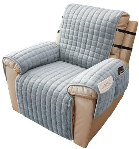 Alishomtll Sesselschoner für Relaxsessel Relaxsofa 1 Sitzer Sesselschoner mit Armlehne für Fernsehsessel Anti-Rutsch Kratzfest Sesselüberwurf mit 4 Taschen 2 Verstellbaren Riemen, 53x190cm Hellgrau
