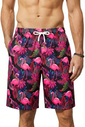 Enlision Mens Swimming Shorts 7.5 Summer Beach Bermuda Long Swim Trunks Men Quick Dry Casual Holiday Hawaiian Boardshorts Tropical Patterned Short Pants with Mesh Lining Pockets S-3XL