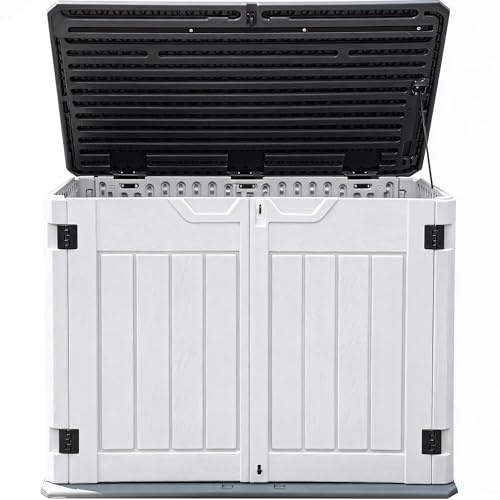 DWVO Outdoor Weather-Resistant Horizontal Storage Shed, 35 Cu Ft Capacity, Lockable and Waterproof, Suitable for Storing Garden Tools, Light Gray