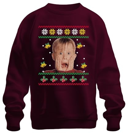 Kevin ensam hem ful jultröja jul unisex tröja, Burgund, XXL