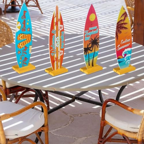 Surfbrett-Schild, Surfbrett-Mittelstücke für Tische,Sommerparty-Dekorationen | Sommer-Holzschild, Tropische Bartisch-Mittelstücke, Sommer-Party-Dekorationen, multifunktional für Urlaubsdekoration