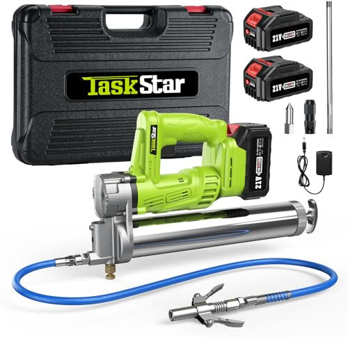 TaskStar Pompe a Graisse Electrique à Haut Rendement: Pompe à Graisse avec 2 * 4.0Ah Batteries, Embout Améliorée, Pistolet à Graisse 10000 PSI pour Les Agriculteurs et Les Propriétaires d'équipement