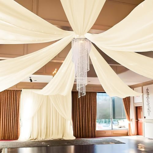 6 Panel Ivory Ceiling Drapes for Wedding Cheesecloth Ceiling Drapes Wedding Arch Draping Fabric Sheer Curtains Voile Drapery Draping Wedding Decorations for Party Ceremony Stage Tent (5ftx20ft)