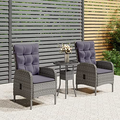KTHLBRH 3-TLG. Garten-Bistro-Set Poly Rattan Grau Balkonmöbel-Sets Terrassenmöbel-Sets Outdoor-Möbel-Sets Gartenmöbel-Sets für Terrasse, Garten, Balkon