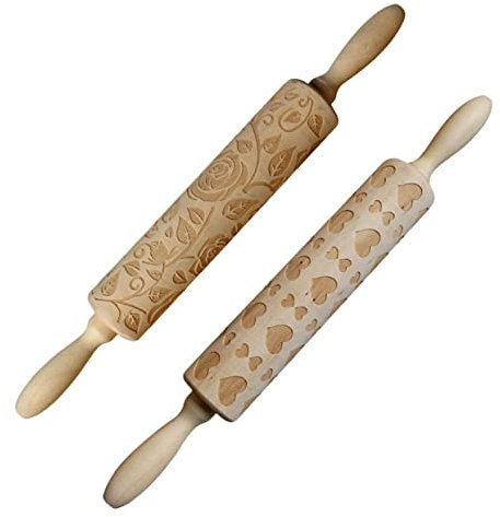 Alipis Set Di 2 Mattarelli in Legno Con in Rilievo E Inciso A Tema Per La Cottura Di Biscotti Pizze E