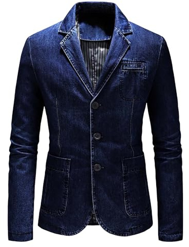 Generisch Giacca da uomo Slim Fit in jeans, giacca in denim, casual, per affari e tempo libero, 3 bottoni, giacca da completo, diverse tasche, blazer, giacca casual, classica, giacca in jeans vintage