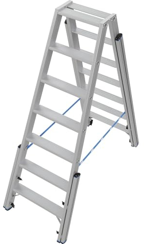 KRAUSE | Treppen-Stufenstehleiter | Mit Niveauausgleich, beidseitig begehbar, 2x7 Stufen