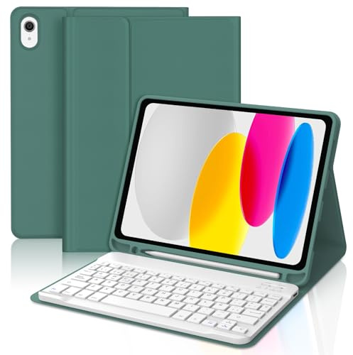 FOGARI Teclado para iPad A16 11/10 Generación 2025/2022 | Funda para iPad A16 11 Generación/10 Generación con Español Ñ Teclado Bluetooth Magnético Desmontable, Verde Oscuro
