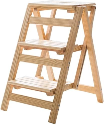 Escabeau en Bois Massif, Chaise échelle, Tabouret Multifonction, étagère Pliable en Bois, échelle, bibliothèque à Domicile, 3 marches, capacité de 150 kg, escabeau (#2)