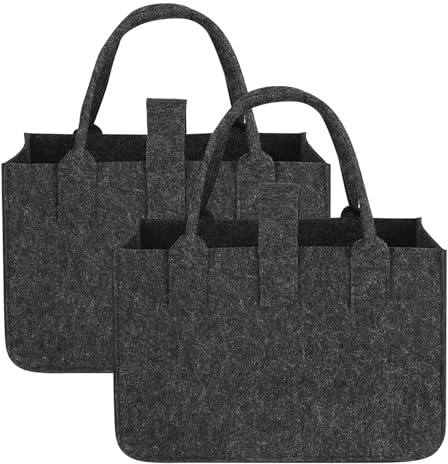 patinadrift 2 Stück Filztasche Faltbare Filztaschen Shopper 30 * 18 * 20 cm Filz Tasche Einkaufstasche für Einkaufen und Alltag(Schwarz)