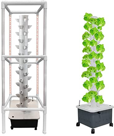 Sistema di coltivazione idroponica, 15 strati 45 fori torre verticale per coltivazione idroponica da interno, con luce di coltivazione a LED, kit di coltivazione per torre da giardino, per coltivare