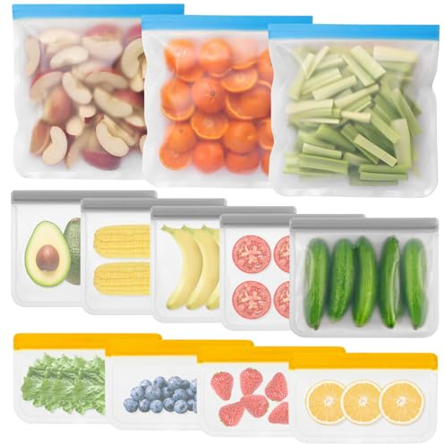 12 Pack Reusable Gallon Freezer Bags Dishwasher Safe, BPA Free Sandwich Bag Ziplock Reusable Food Bags for Keeping Sandwich, Snack for Lunch, Snacks