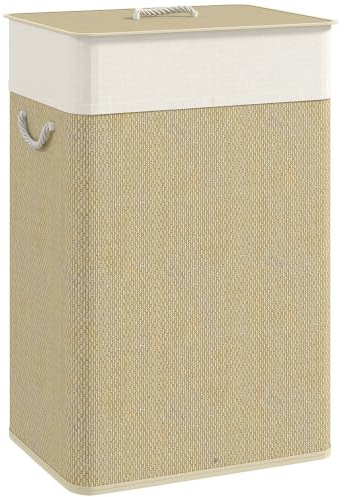 HOMCOM Bamboo Laundry Basket with Lid Laundry Hamper 72L Nature Wood Finish | Rope Handles, Washing Basket, Removable Washable Liner Bag, Bathroom, Bedroom