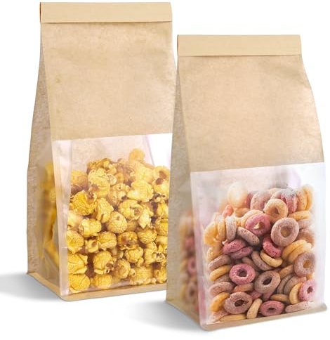 Dualshine 100 Pack Bread Bags with Tin Tie，Small Bakery Bags with Clear Window，Pastry Bagel，Cookie Bags for Bakery, Homemade Bread，Popcorn，Cookies，Coffee Bean（9.8 x 5.1 x 3.9）