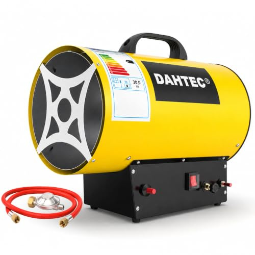 DAHTEC Calefactor de Gas Auxiliar 18-30 kW Potencia Regulable Cañón de Calor Soplador de Aire Caliente para Obras, Amarillo