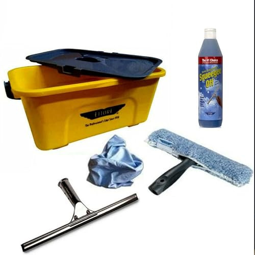 Bayersan Window Cleaning Set – Complete Window Cleaner Kit with Bucket, Squeegee, T-Bar, Microfibre Sleeve, Rubber, Scrim Cloth & Squeegee Off – Professional Glass & Window Washing Supplies