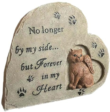 ifundom Statue Commémorative pour Chat Cœur en Résine Solide, Ornement Funéraire Résistant Extérieur, Taille Moyenne pour Jardin, Tombeau Animal de Compagnie, Souvenir pour Propriétaires