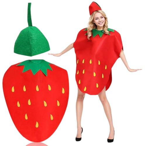 SYTTNUM Divertido Traje De Cosplay, Conjunto de Disfraz de Fresa para Adultos, Disfraz de Fruta Divertida de Carnaval para Halloween, fiestas temáticas, juegos de rol