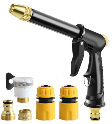 KEWAYO High Pressure Garden Hose Spray Gun with 5 Adapters, 4 Modes for Car Wash Nozzle, Pet Shower, and Plant Watering