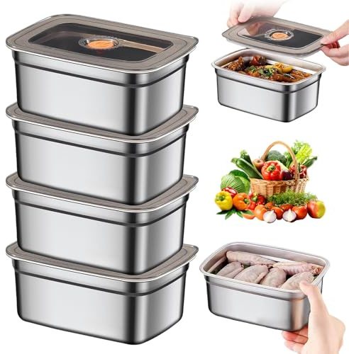 4 Pièces Boîtes De Conservation Alimentaire, 1000ML Boite Alimentaire Inox Avec Couvercle, Boîtes De Conservation Alimentaires Avec Couvercles, Meal Prep Récipients Alimentaires Pour Conserver