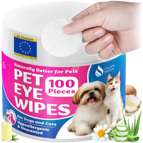 Golden Nature - Salviette per Occhi per Animali per Cani e Gatti - 300 Pz - Pad per la Pulizia degli Occhi per Macchie di Lacrime, Croste, Secrezioni - Aiuta con Prurito e Secchezza