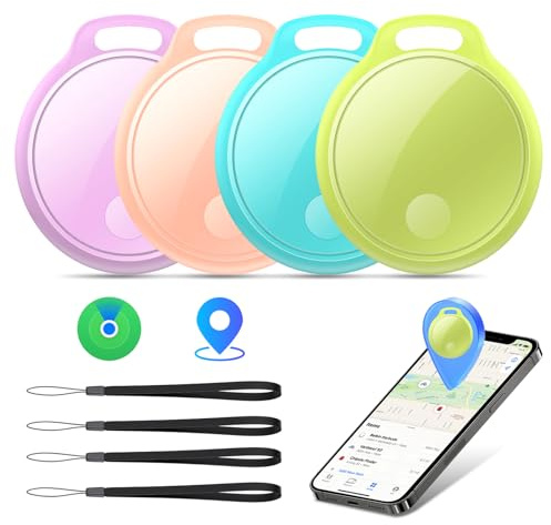 Air Tracker Tag 4-Pack: Tracker Item Finder For Apple Find My APP (iOS Only), 120dB Alarm Volume, Replaceable Battery, IP68 Waterproof, For Locate Keys, Luggage, Handbags, Wallets, Includes Lanyard.