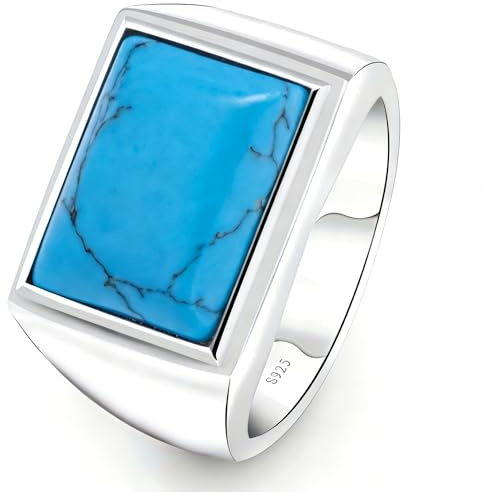 Empha Siegelring Herren Damen 925 Sterlingsilber Quadratischer glatter Ring mit Türkis Stein Minimalistischer Herrenring Hochwertig & Hautfreundlich (US11)