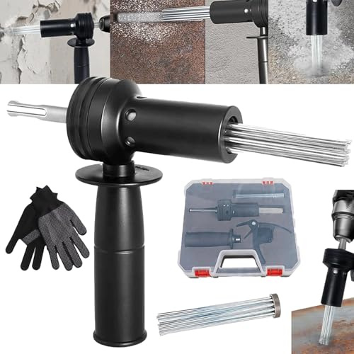 Nadelentroster, Legierter Stahl Nadel Scaler Aufsatz mit SDS Schaft und Ersatz Stahlstifte Elektrischer Nadel Scaler Adapter mit Aufbewahrungsbox und und Handschuhe für Farbe Rost Schmutz