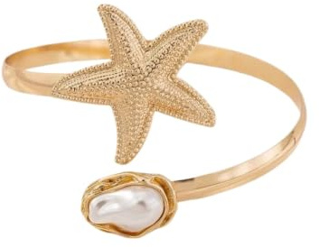 KHASCBNF Pulsera Para La Parte Superior Mermaidcore-pulsera con forma de estrella mar for mujer, brazalete abalorio perla Color dorado for la parte superior del brazo, joyería for playa y océano