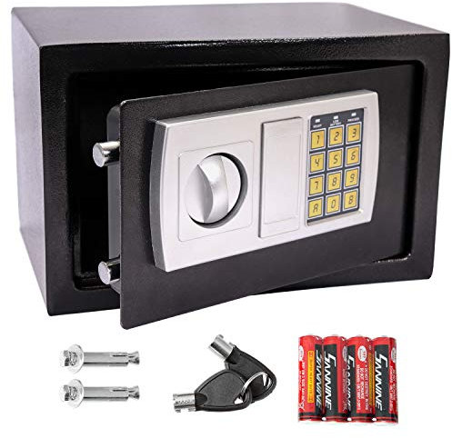 Panorama24 Tresor Safe mit Elektronik-Zahlenschloss 31x20x20cm LED-Anzeige Stahlbolzen, schwarz, inkl. 4 Batterien, Möbeltresor Wandtresor Wandsafe Home