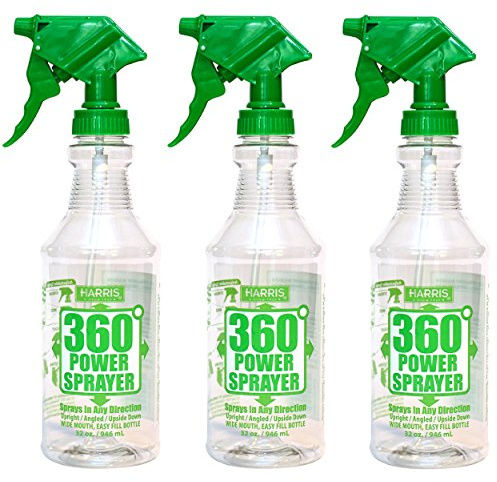 HARRIS Professional Wide Mouth 32oz Spray Bottles (3-Pack), All-Purpose with Clear Finish, Pressurized Sprayer, Adjustable Nozzle and Measurements