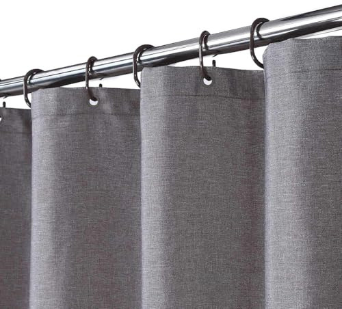 LinTimes Flachs Leinen wie 240GSM Schwerer Duschvorhang für Badezimmer mit Haken Hotel Luxury Fabric Washable,Grau,120x180 cm