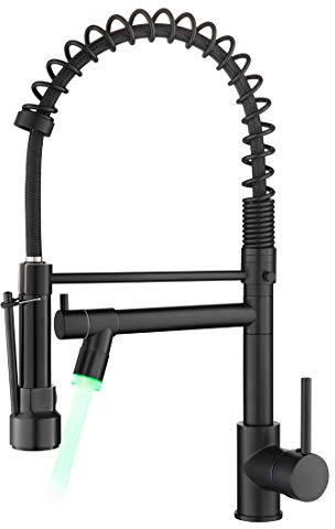 AIMADI Kitchen Faucet,Black Kitchen Faucet,Commercial Faucet with Sprayer Single Handle Single Hole Spring Kitchen Sink Faucet,Matte Black