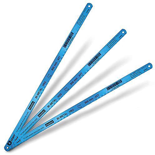 GRAFF Hacksaw Blades 12 Inch for Metal cutting - 300mm Hacksaw Blades 24 tpi - Handsaw Blades Replacement Bi-Metal HSS - Pack of 3