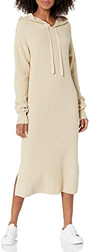 The Drop Damen Claudia kuscheliges Pullover-Midikleid mit Kapuze, Crème Brûlée, XXS