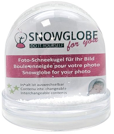 Foto Schneekugel groß | Inhalt: Schnee | B: 9 cm H: 8 cm | mit 2 x Bild | Sockel transparent | Schüttelkugel individuell Bilderrahmen | 50000