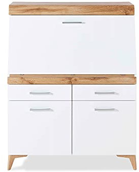 moebel-eins Sissi Sekretär, Material Dekorspanplatte, Weiss, Eiche Altholz Nachbildung