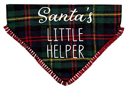 Pearhead Christmas Plaid Dog Bandana, Santa’s Little Helper Slide On Collar Pet Apparel, Plaid, Medium/Large, M/L