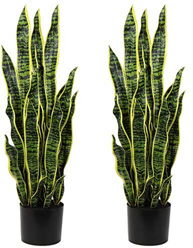 Hollyone 2PCS Künstliche Pflanzen Groß, Höhe 94 cm Künstliche Sansevieria Deko Wohnzimmer Pflanze Zimmerpflanzen Balkon Büro Deko mit 30 Blättern, Künstliche Pflanze für den Heimgarten Bürodekoration