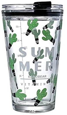 XKUN Coupe De Paille De Verre De 450 ML avec Échelle De Graffiti Transparent Style De Grande Capacité Bouteille De Jus De Boisson-A