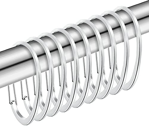 Silver Shower Curtain Rings, Rustproof Shower Curtain Hooks for Bathroom, ZESLMG Chrome Decorative Shower Hooks Rings for Shower Curtain Rod Hangers, Set of 12