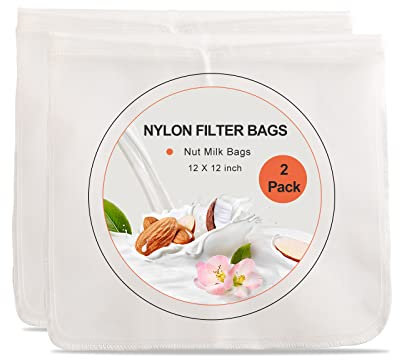 Kimmama 2 Pack Nut Milk Bag,12 x12 inch Cheesecloth Bag,Multiple Usage Food Strainer Bag for Almond,Oat Milk,Celery Juice,Soybean Milk,Coffee,Yogurt and Cheese (Nylon)