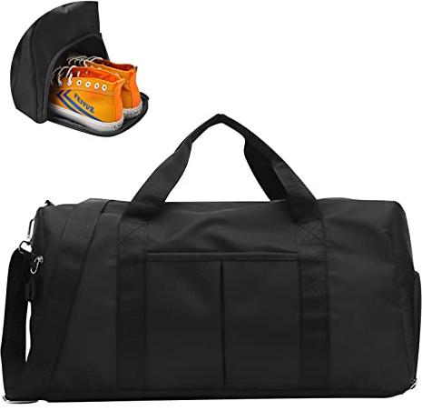 GLAITC Borsone da Viaggio Pieghevole Borsone Palestra Impermeabile Borsa Sportiva Uomo Donna con Scomparto per Scarpe & Tasca Bagnata Duffel Bag per Weekend Campeggio Viaggio Piscina (25L- Nero
