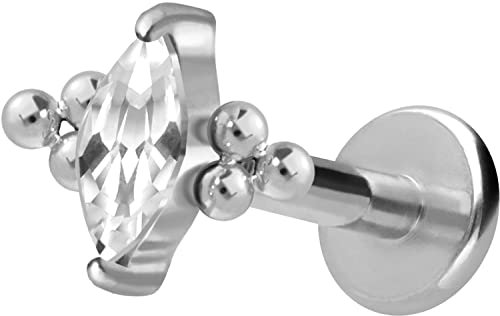 PIERCINGLINE Titan Labret mit Gewinde Aufsatz KRISTALLTROPFEN + 6 KUGELN Piercing Lippe Nase Ohr Helix Tragus Medusa Silberfarben 1,2 x 5 mm