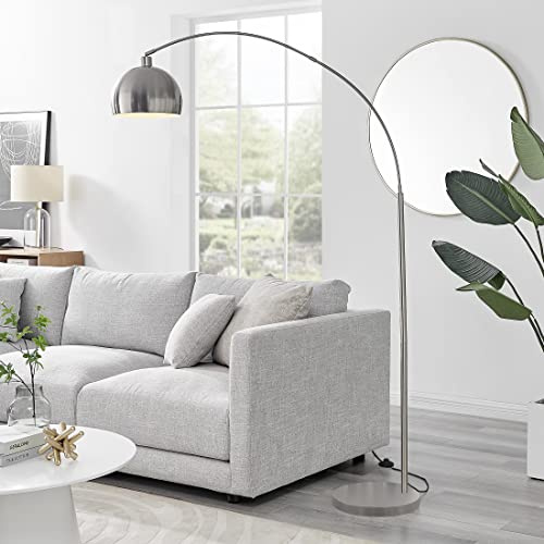 Furniturebox UK Lighting - Holden Chrome Silver Metal Floor Arc Standing Lamp Light (Including Bulb) - Modern Silver Round Base, Chrome Arched Arm & Lampshade - Elegant & Simple