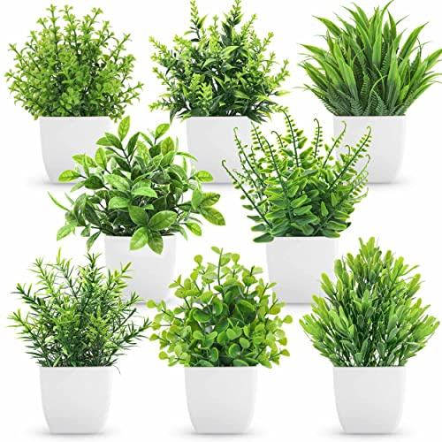 Der Rose 8 Pack Fake Plants Small Artificial Faux Potted Plants for Home Office Farmhouse Bathroom Bedroom Decor Indoor
