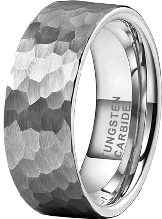 TUTISS 8mm Hammered Tungsten Rings for Men Women Fashion Engagement Wedding Bands Pipe Cut Matte Finish Comfort Fit Size 10