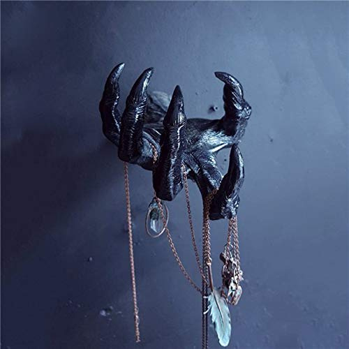 FRJINIE Hexen-Dämonen-Hand-Statuen, Kunstharz, Retro-Wandkunst, montierte Dekoration, Gothic-Halloween-Dekorationen für Wohnzimmer, Eingang, Flur, Zimmer oder Außenbereich, Schmuckhalter (schwarz)